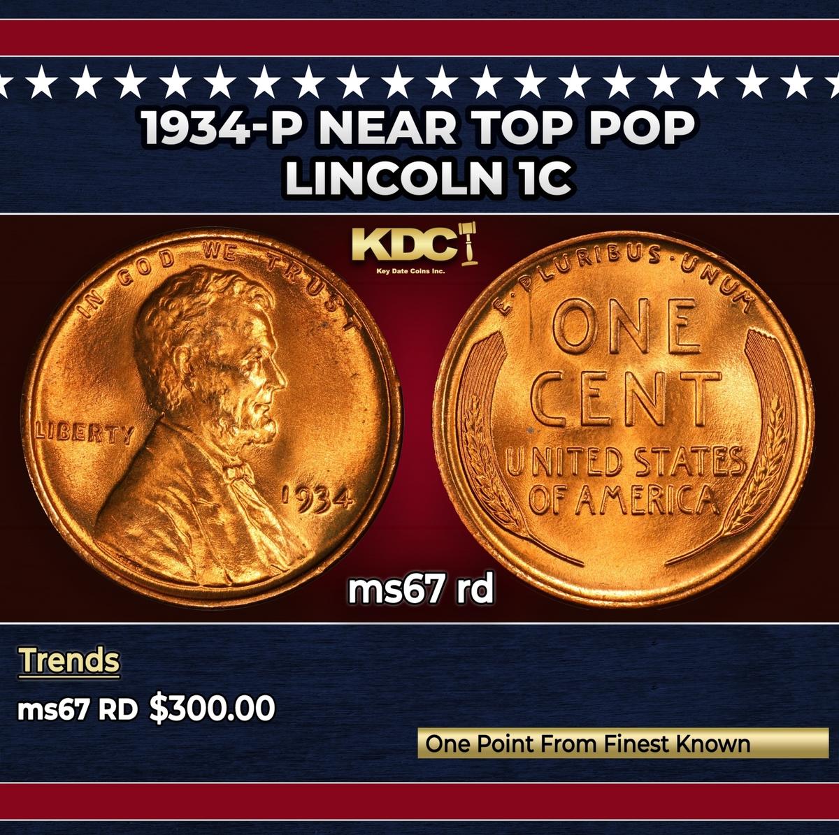 1934-p Lincoln Cent Near Top Pop 1c ms67 rd SEGS