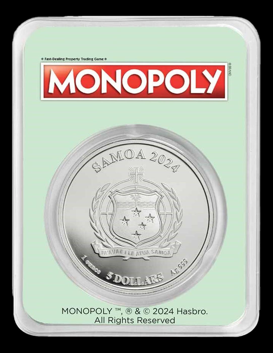 2024 Free Parking Monopoly 1oz .999 Silver Round Colorized Samoa Round
