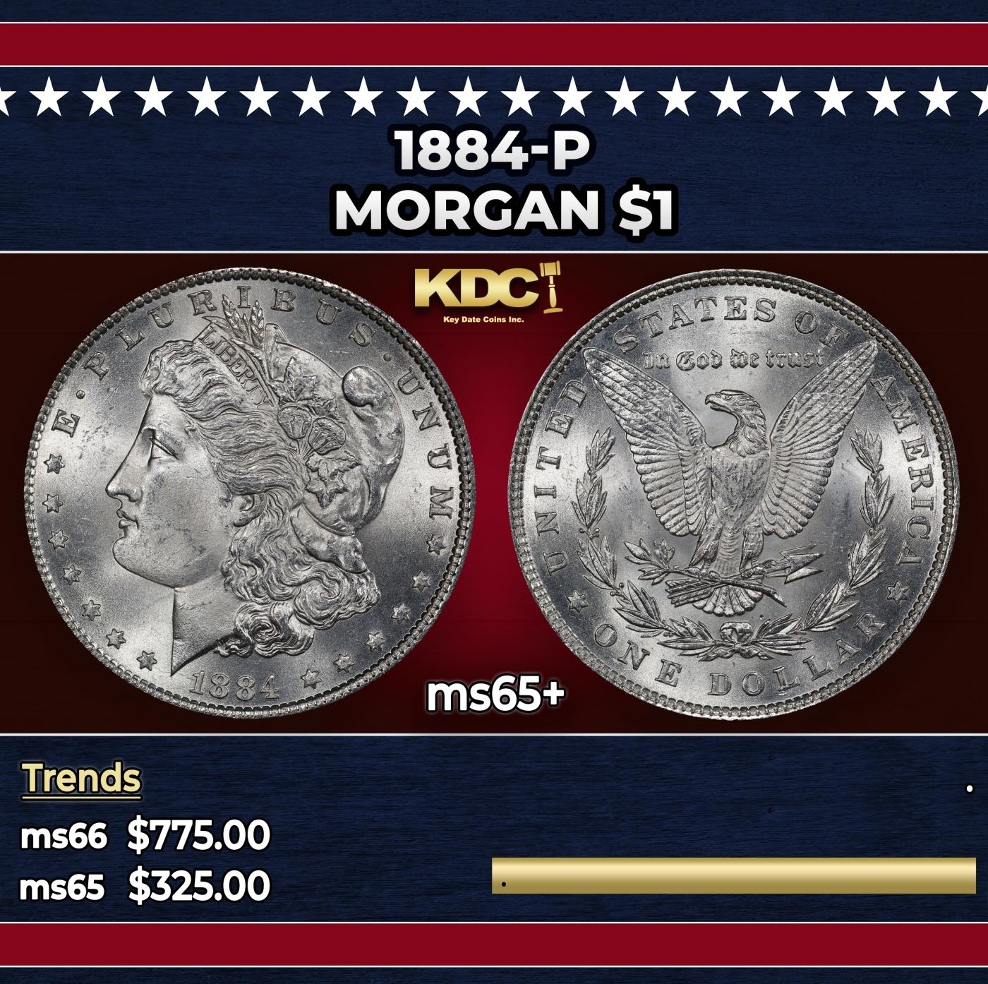 1884-p Morgan Dollar $1 Grades ms65+