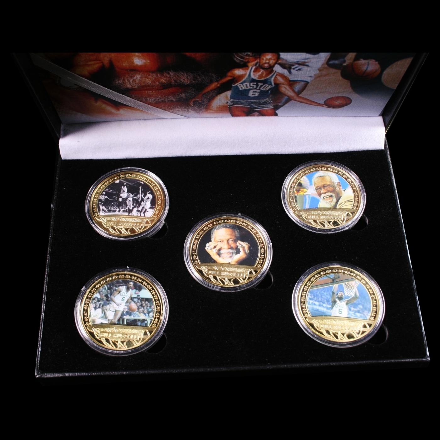 5 Coin Bill Russell Gold Plated Round Collection