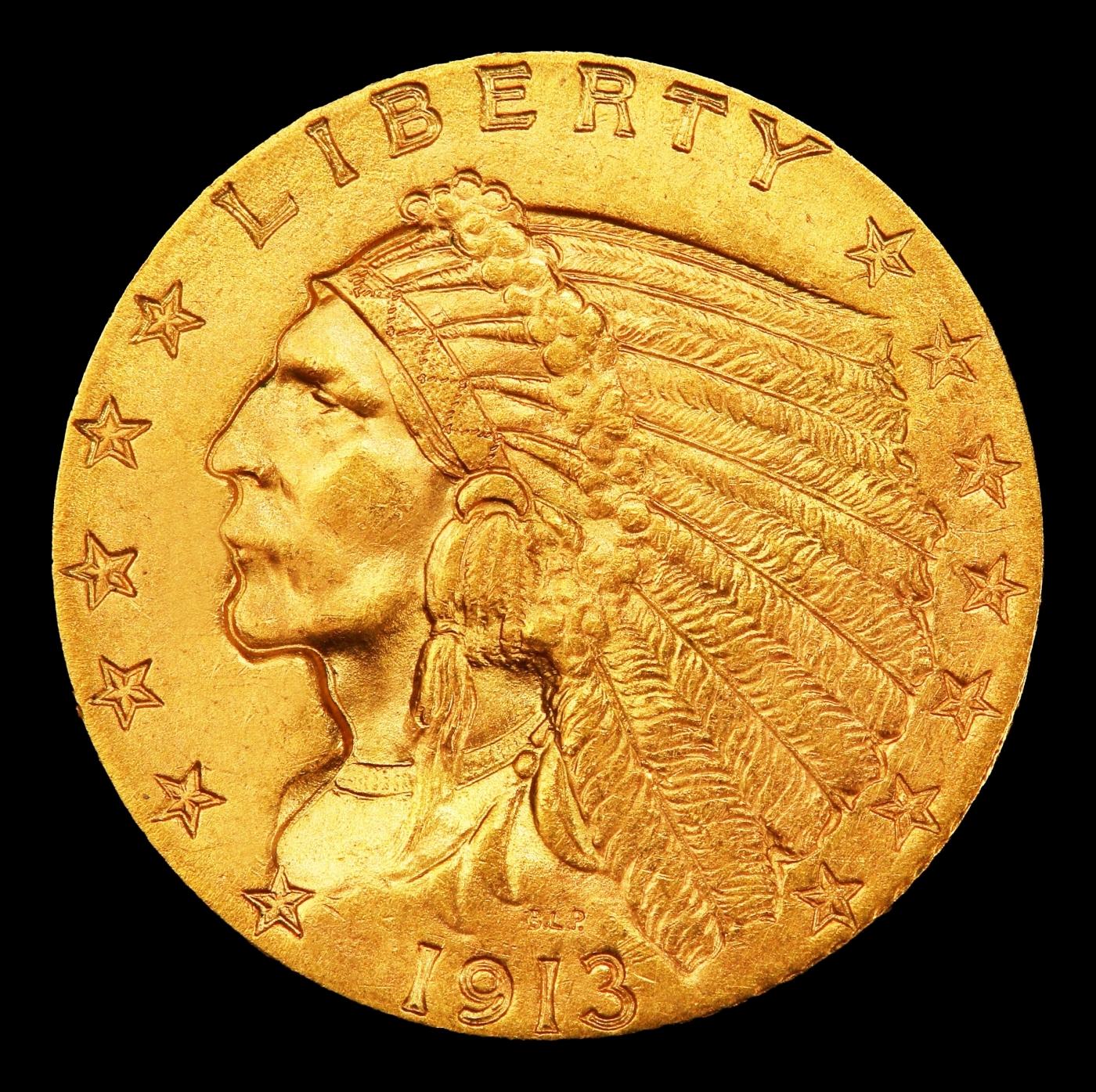 1913-p Gold Indian Quarter Eagle TOP POP! $2 1/2 ms66+ USCG