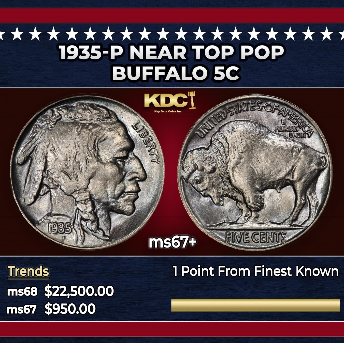 1935-p Buffalo Nickel Near Top Pop 5c ms67+ SEGS
