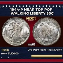 1944-p Walking Liberty Half Dollar Near Top Pop 50c ms67 SEGS