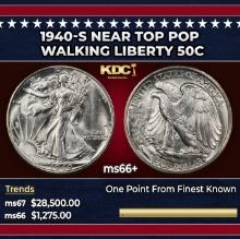 1940-s Walking Liberty Half Dollar Near Top Pop 50c ms66+ SEGS
