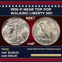 1936-p Walking Liberty Half Dollar Near Top Pop 50c ms67 SEGS