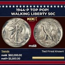1944-p Walking Liberty Half Dollar TOP POP! 50c ms68 SEGS