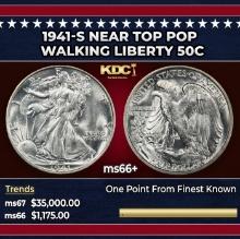 1941-s Walking Liberty Half Dollar Near Top Pop 50c ms66+ SEGS