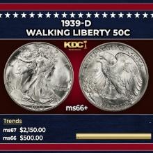 1939-d Walking Liberty Half Dollar 50c ms66+ SEGS