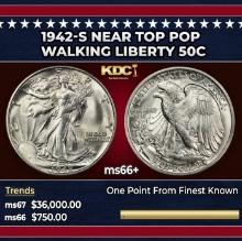 1942-s Walking Liberty Half Dollar Near Top Pop 50c ms66+ SEGS