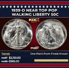 1939-d Walking Liberty Half Dollar Near Top Pop 50c ms67 SEGS