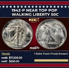 1942-p Walking Liberty Half Dollar Near Top Pop 50c ms67+ SEGS