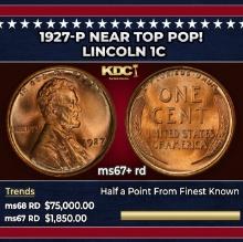 1927-p Lincoln Cent Near Top Pop! 1c ms67+ rd SEGS