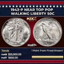 1943-p Walking Liberty Half Dollar Near Top Pop 50c ms67+ SEGS