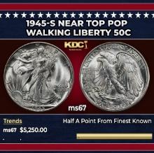 1945-s Walking Liberty Half Dollar Near Top Pop 50c ms67 SEGS