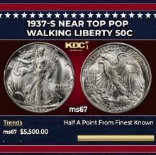 1937-s Walking Liberty Half Dollar Near Top Pop 50c ms67 SEGS