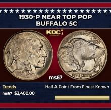 1930-p Buffalo Nickel Near Top Pop 5c ms67 SEGS