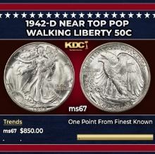 1942-d Walking Liberty Half Dollar Near Top Pop 50c ms67 SEGS