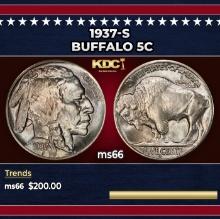 1937-s Buffalo Nickel 5c Grades ms66