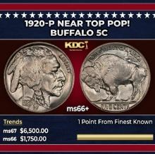 1920-p Buffalo Nickel Near Top Pop! 5c ms66+ SEGS
