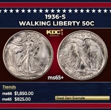 1936-s Walking Liberty Half Dollar 50c ms65+ SEGS
