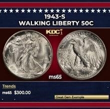 1943-s Walking Liberty Half Dollar 50c Grades ms65
