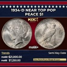1934-d Peace Dollar Near Top Pop $1 ms66+ SEGS