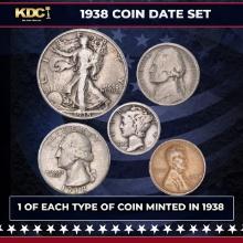 1938 5 Coin Date Set, 1 Of Each Type Of Coin Minted in 1938