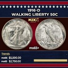 1916-d Walking Liberty Half Dollar 50c ms65+ SEGS
