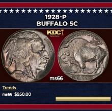 1928-p Buffalo Nickel 5c Grades ms66