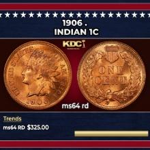 1906 Indian Cent . 1c Grades ms64 rd