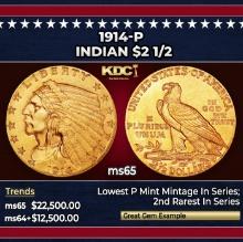 1914-p Gold Indian Quarter Eagle $2 1/2 ms65 SEGS