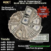1x 1934 $1 Funnyback Blue Seal Silver Certificate Grades AU/CU