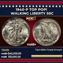 1940-p Walking Liberty Half Dollar TOP POP! 50c ms68+ SEGS