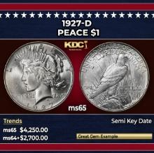1927-d Peace Dollar $1 ms65 SEGS