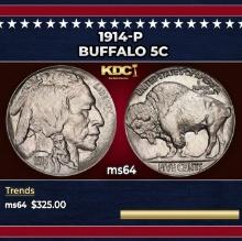 1914-p Buffalo Nickel 5c Grades ms64