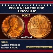 1938-d Lincoln Cent Near Top Pop 1c ms67+ rd SEGS