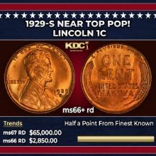 1929-s Lincoln Cent Near Top Pop! 1c ms66+ rd SEGS