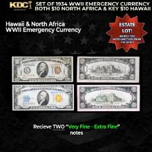 Set of 1934 WWII Emergency Currency Both $10 North Africa & KEY $10 Hawaii Grades VF/XF