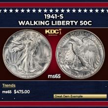 1941-s Walking Liberty Half Dollar 50c Grades ms65