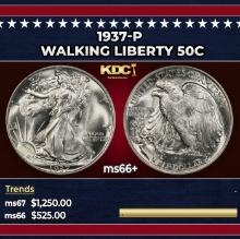 1937-p Walking Liberty Half Dollar 50c ms66+ SEGS