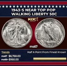 1943-s Walking Liberty Half Dollar Near Top Pop 50c ms67 SEGS