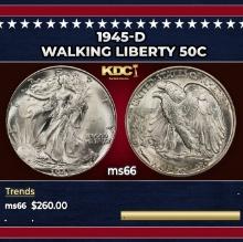 1945-d Walking Liberty Half Dollar 50c Grades ms66