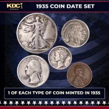 1935 5 Coin Date Set, 1 Of Each Type Of Coin Minted in 1935