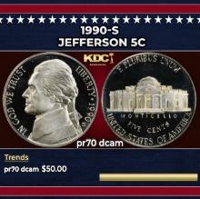 1990-s Proof Jefferson Nickel 5c pr70 dcam SEGS