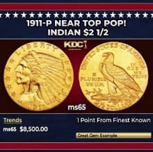1911-p Gold Indian Quarter Eagle Near Top Pop! $2 1/2 ms65 SEGS