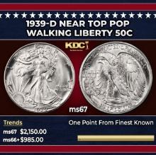 1939-d Walking Liberty Half Dollar Near Top Pop 50c ms67 SEGS