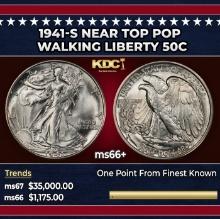 1941-s Walking Liberty Half Dollar Near Top Pop 50c ms66+ SEGS
