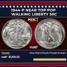 1944-p Walking Liberty Half Dollar Near Top Pop 50c ms67 SEGS