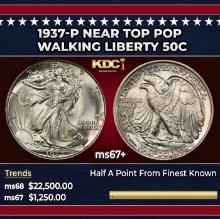 1937-p Walking Liberty Half Dollar Near Top Pop 50c ms67+ SEGS