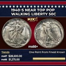 1940-s Walking Liberty Half Dollar Near Top Pop 50c ms66+ SEGS
